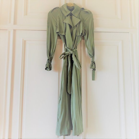 *NWT* BCBG MaxAzria “Celina” Draped Kelly Green Belted Trench Coat XXS - Picture 7 of 15